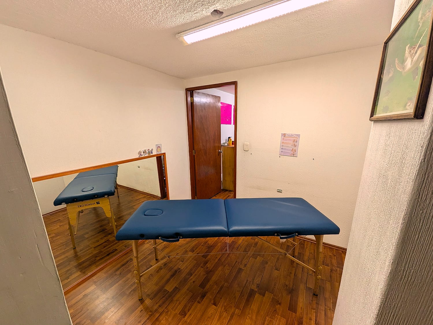 Sala de terapia de Biokinessis con camilla y espejo